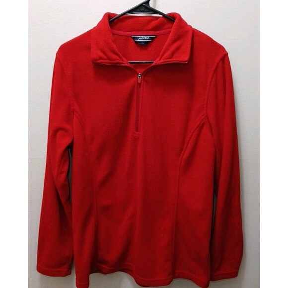 Lands End 1/4 Zip Fleece Pullover RED Womens Medium/Tall WARM COZY Jacket - Picture 2 of 16